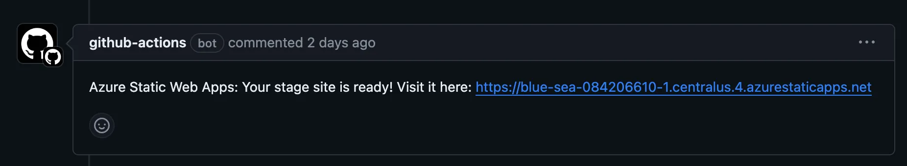 Azure Action PR comment