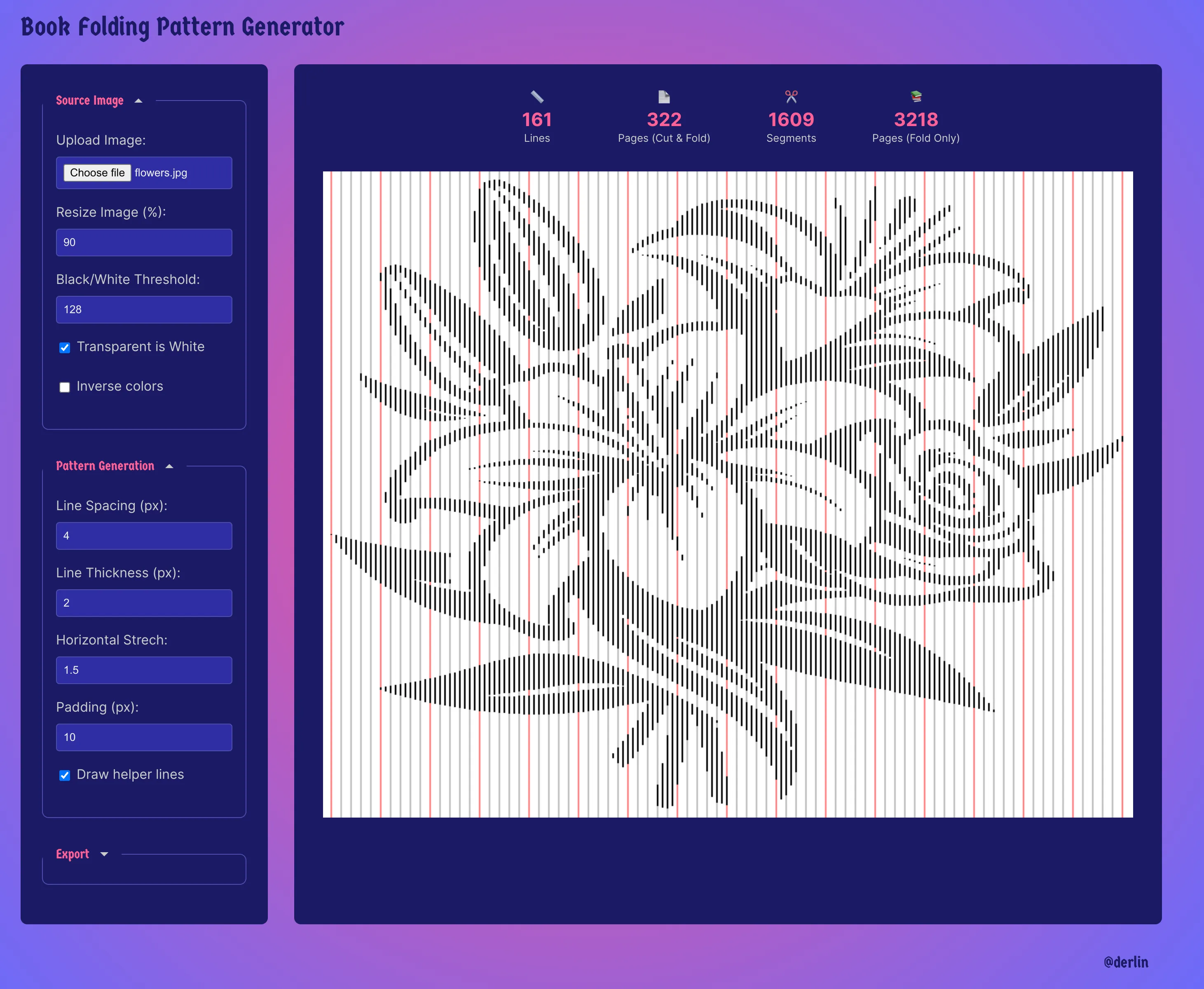The pattern on bookfold.derlin.ch with the values suggested in this tutorial